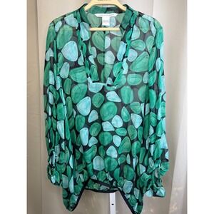 Diane von Furstenberg‎ DVF 100% Silk Abstract Print Blouse Green Blue Size 4